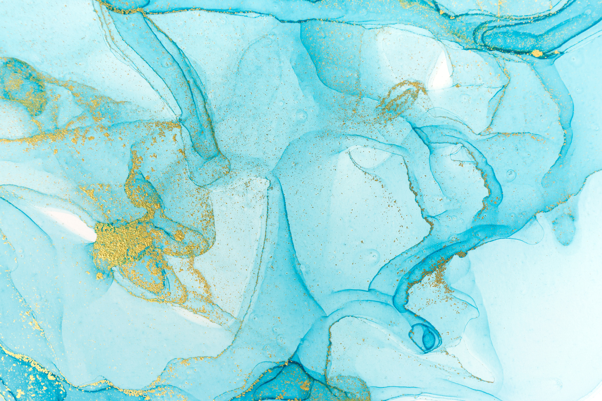 Alcohol Ink Blue and Gold Abstract Stains